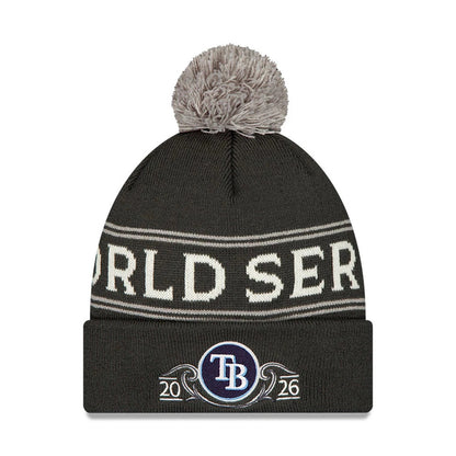 Pictured is this Tampa Bay Rays MLB American League Championship Series 2026 Bobble Knit Beanie hat in charcoal. 1