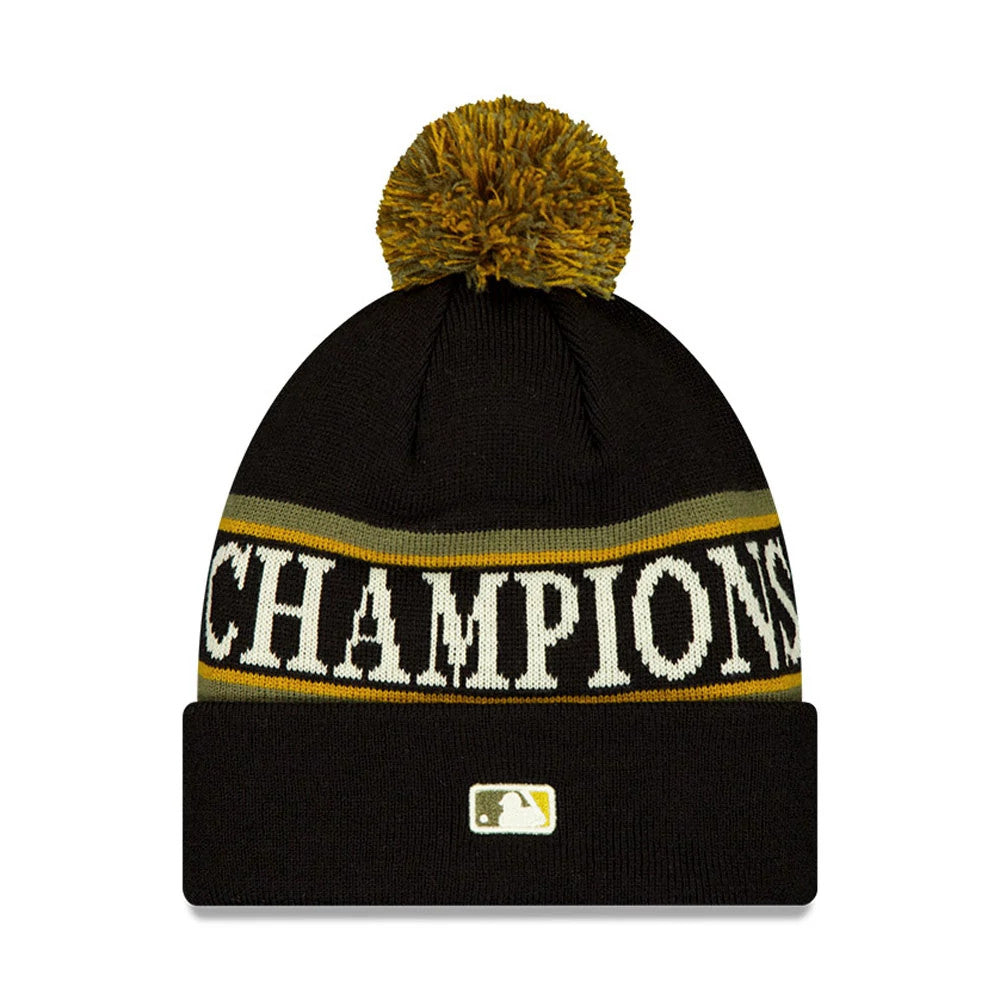 Pictured is this Milwaukee Brewers MLB World Series Champions 2026 Black Bobble Knit Beanie hat. 2