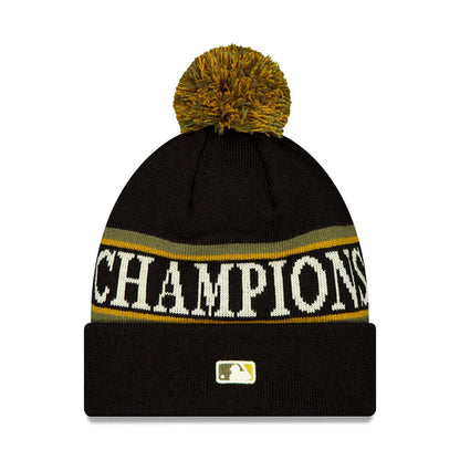 Pictured is this Milwaukee Brewers MLB World Series Champions 2026 Black Bobble Knit Beanie hat. 2