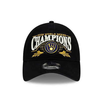 Pictured is this Milwaukee Brewers MLB World Series Champions 2026 Black 9TWENTY adjustable cap. 2
