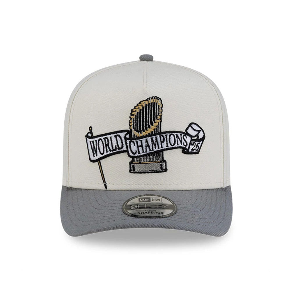 Pictured is this Milwaukee Brewers MLB Parade 2026 White & Grey 9FIFTY A-Frame Snapback adjustable cap. 3