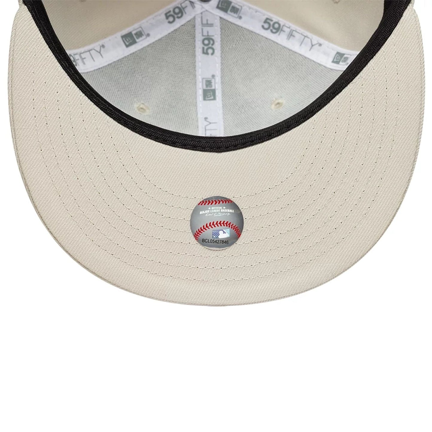 Pictured is this MLB New York Yankees 59FIFTY Fitted cap in beige. 2