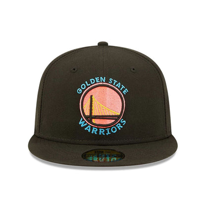 This is a Golden State Warriors Pink Glow Black 59FIFTY Fitted Cap 3
