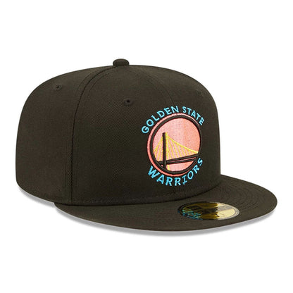 This is a Golden State Warriors Pink Glow Black 59FIFTY Fitted Cap 4