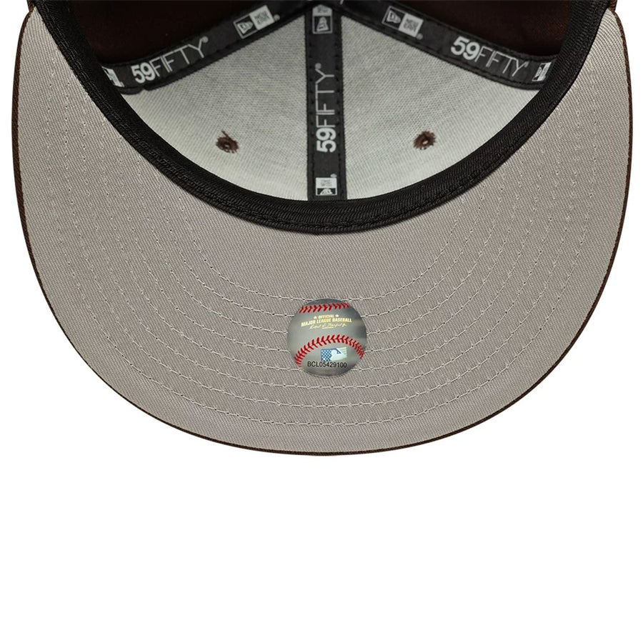 Pictured is this MLB Atlanta Braves 59FIFTY Fitted cap in dark brown. 2
