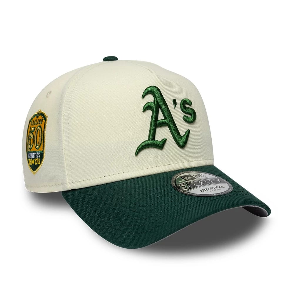 Pictured is this MLB Cooperstown Athletics 9FORTY A-Frame cap in white & grey. 1