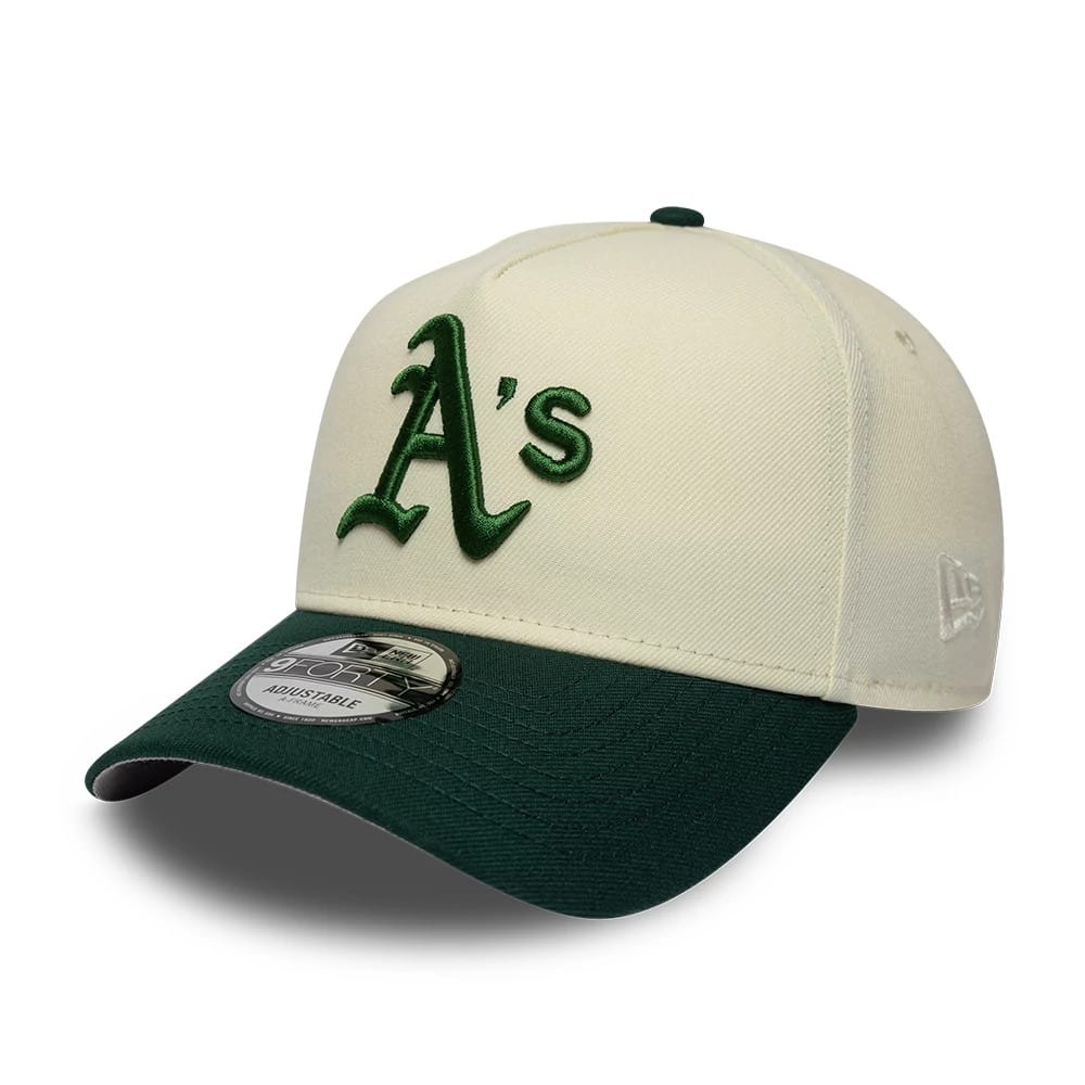 Pictured is this MLB Cooperstown Athletics 9FORTY A-Frame cap in white & grey. 4