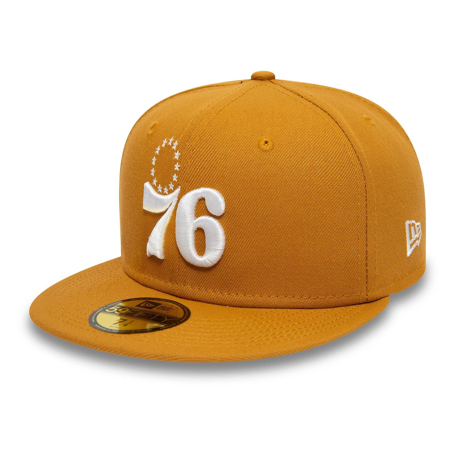 This is a Philadelphia 76ers NBA Camel Beige 59FIFTY Fitted Cap 1
