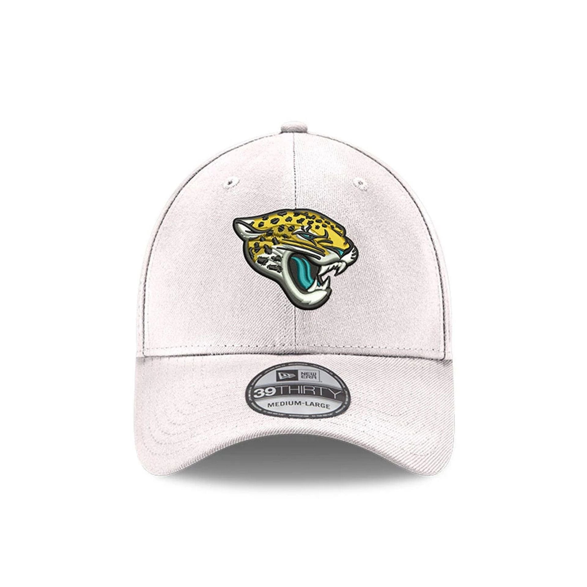 This is a Jacksonville Jaguars NFL White 39THIRTY Stretch Fit Cap 2