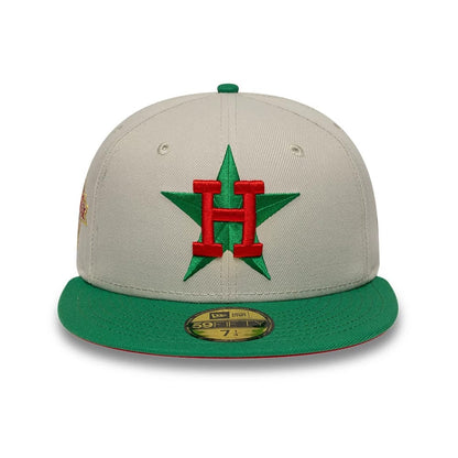 Pictured is this MLB Cooperstown Houston Astros 59FIFTY Fitted cap in Beige & Green. 3