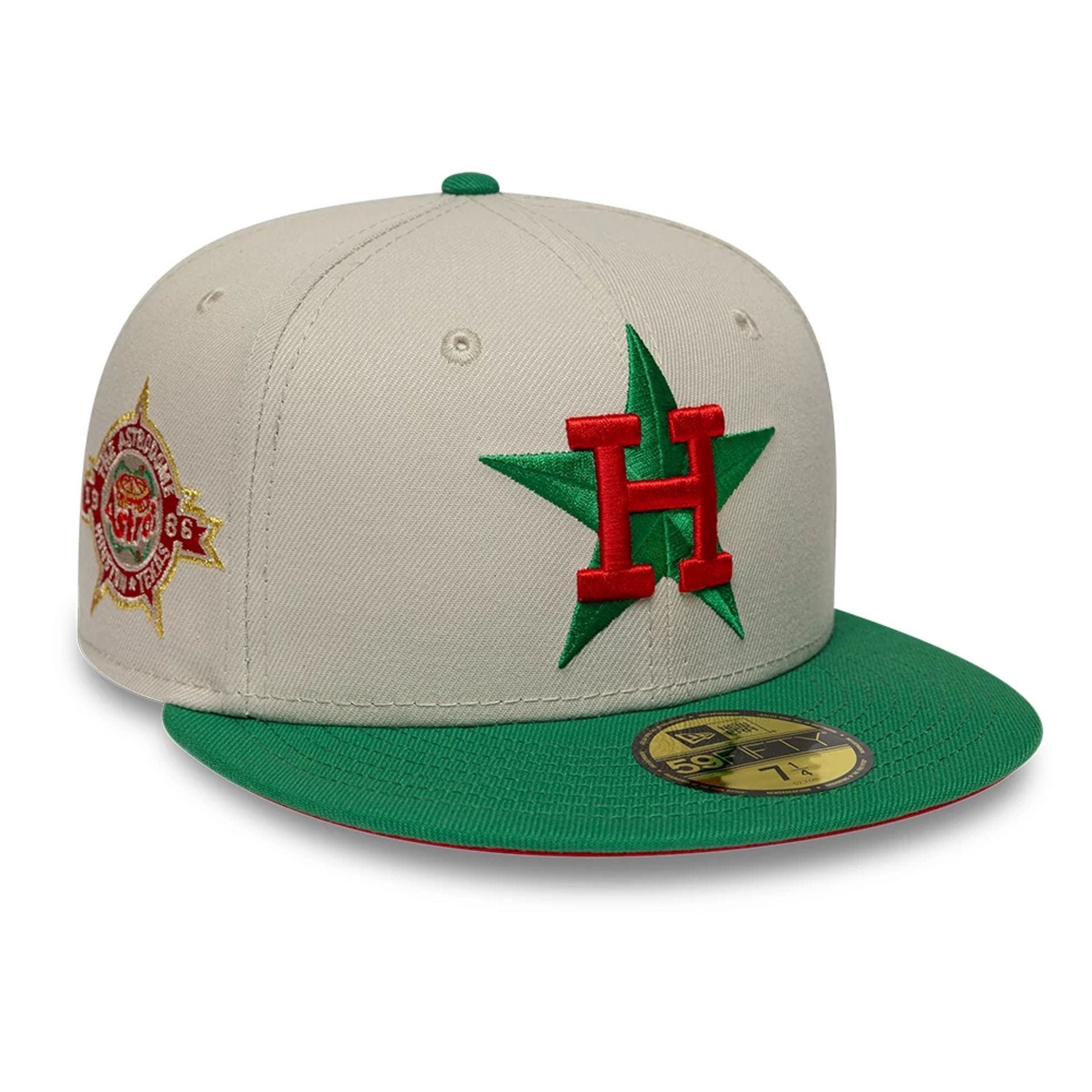 Pictured is this MLB Cooperstown Houston Astros 59FIFTY Fitted cap in Beige. 1