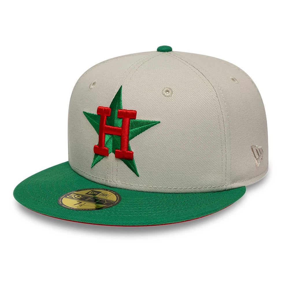 Pictured is this MLB Cooperstown Houston Astros 59FIFTY Fitted cap in Beige & Green. 4