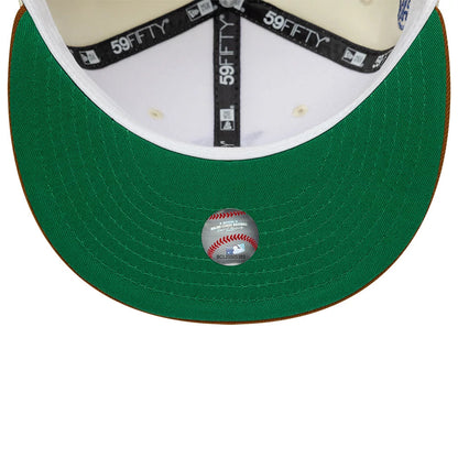 Pictured is this MLB Cooperstown Jackie Robinson Brooklyn Dodgers 59FIFTY Fitted cap in white. 2