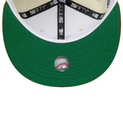 Pictured is this MLB Cooperstown Jackie Robinson Brooklyn Dodgers 59FIFTY Fitted cap in white. 2