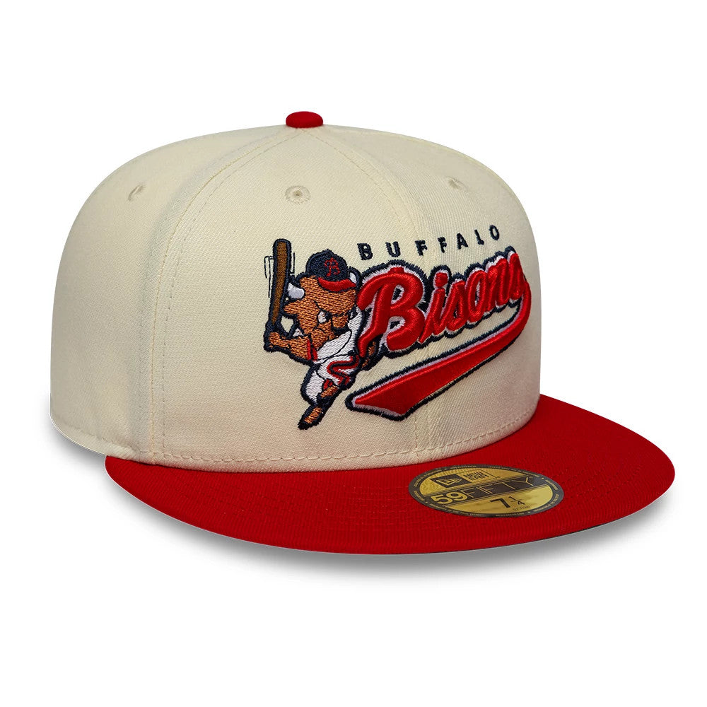 Pictured is this MiLB Hometown Buffalo Bisons 59FIFTY Fitted cap in white & red. 4