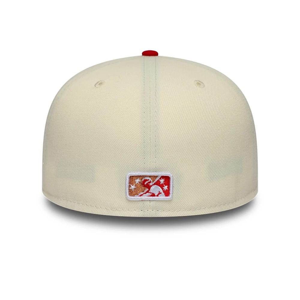 Pictured is this MiLB Hometown Buffalo Bisons 59FIFTY Fitted cap in white & red. 5