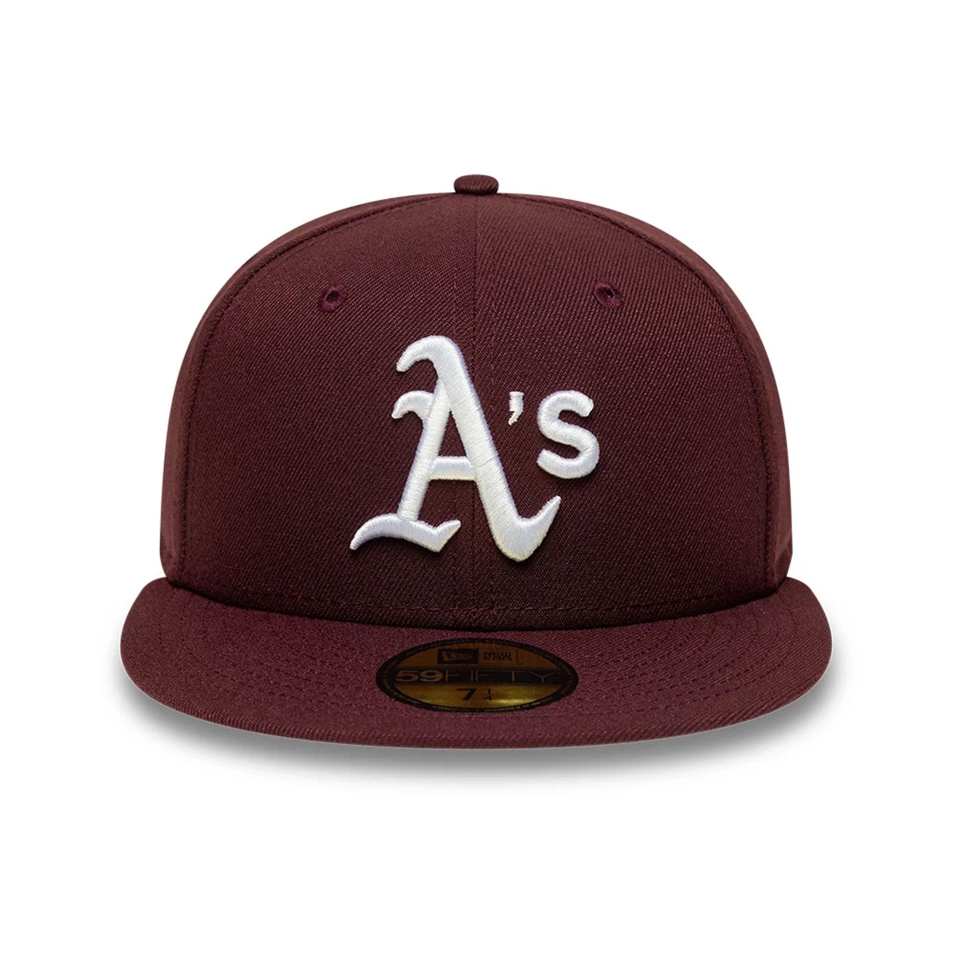Pictured is this MLB Athletics 59FIFTY Fitted cap in dark purple. 3