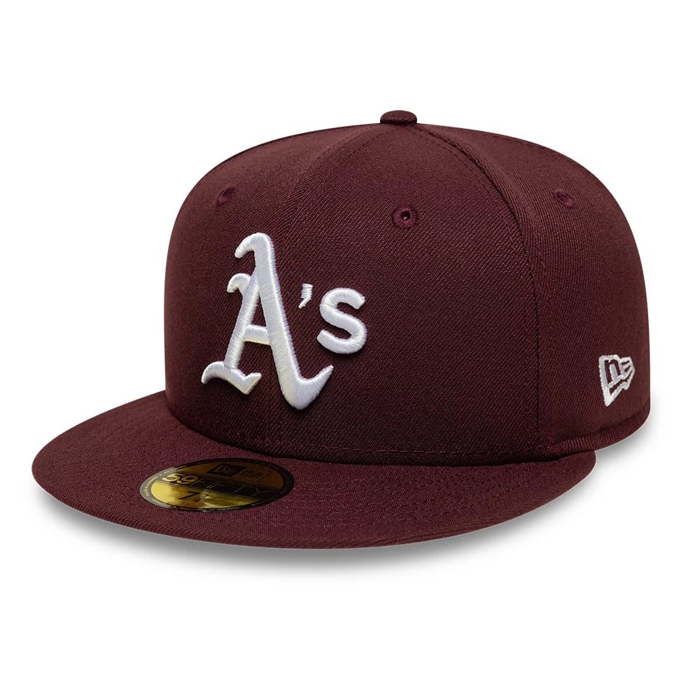 Pictured is this MLB Athletics 59FIFTY Fitted cap in dark purple. 1