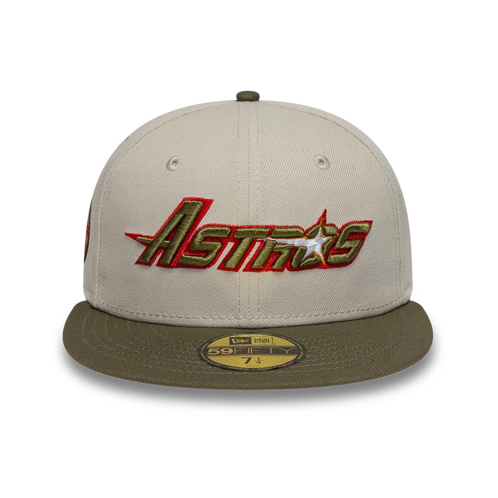 Pictured is this MLB Cooperstown Houston Astros 59FIFTY Fitted cap in beige & green. 3