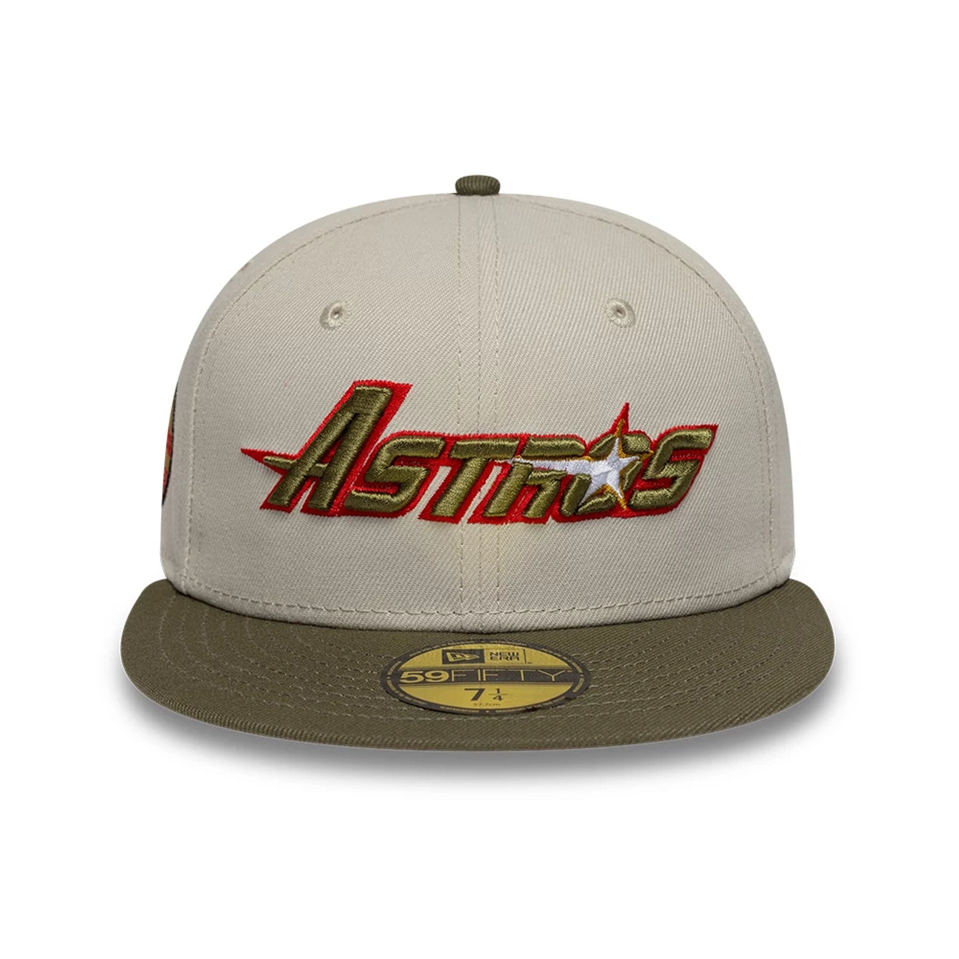 Pictured is this MLB Cooperstown Houston Astros 59FIFTY Fitted cap in beige. 3