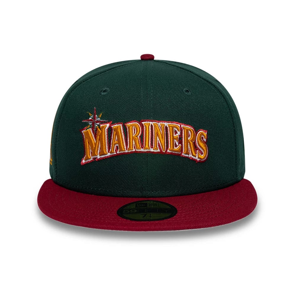 Pictured is this MLB Cooperstown Seattle Mariners 59FIFTY Fitted cap in dark green. 3
