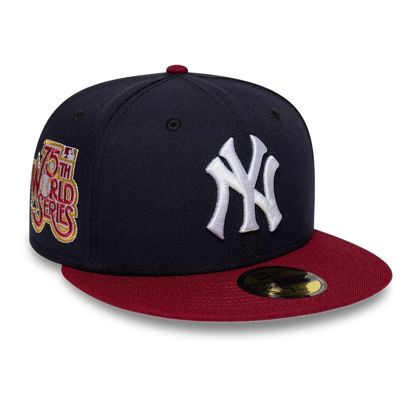 Pictured is this MLB Cooperstown New York Yankees 59FIFTY Fitted cap in navy. 1