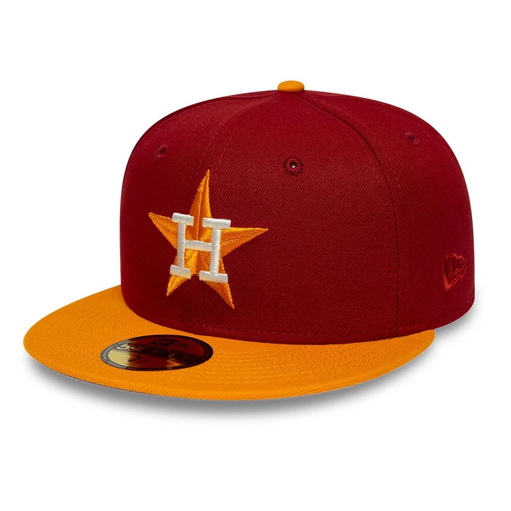 Pictured is this MLB Cooperstown Houston Astros 59FIFTY Fitted cap in dark red. 4