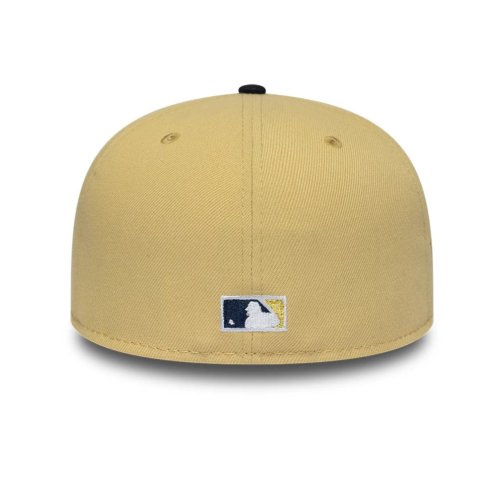 Pictured is this MLB Vegas Gold Cleveland Indians 59FIFTY Fitted cap in gold. 7