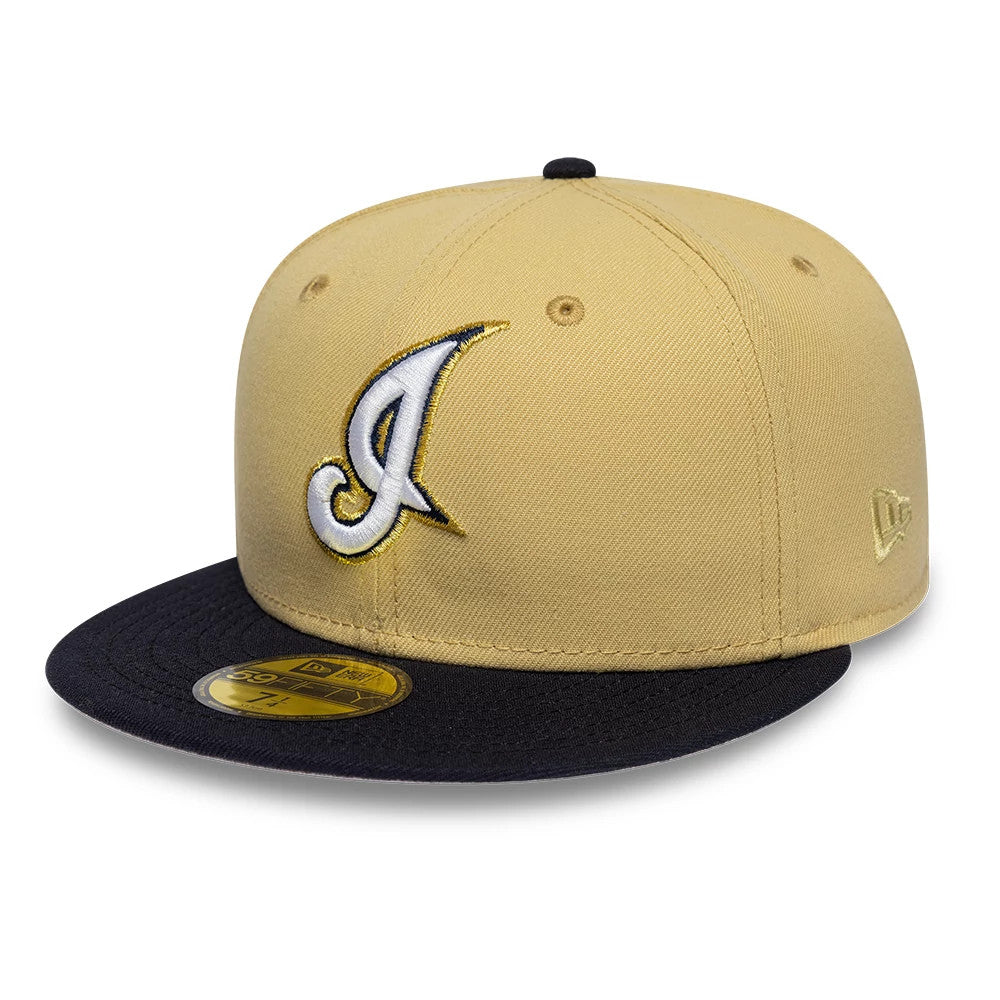 Pictured is this MLB Vegas Gold Cleveland Indians 59FIFTY Fitted cap in gold. 4