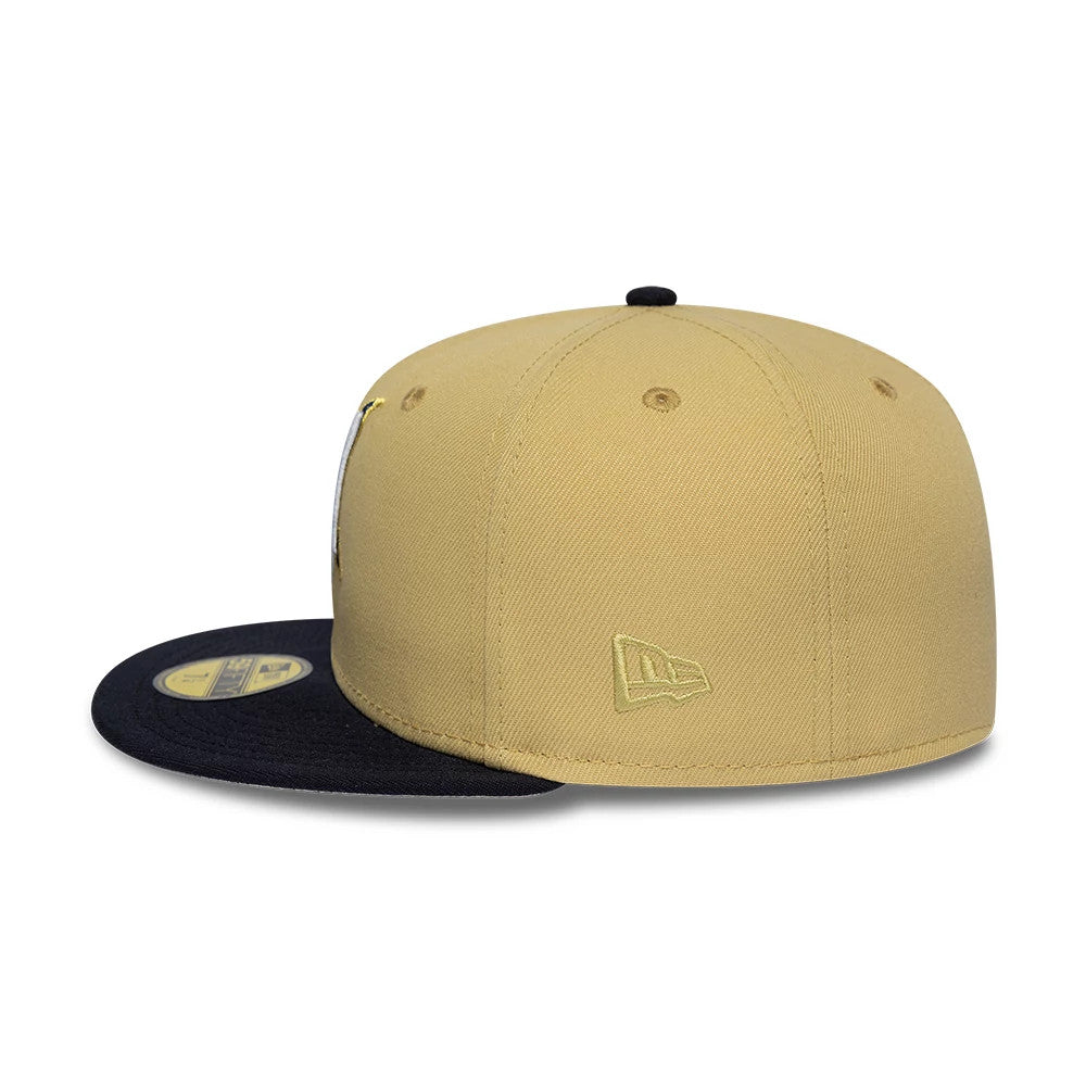 Pictured is this MLB Vegas Gold Cleveland Indians 59FIFTY Fitted cap in gold. 6