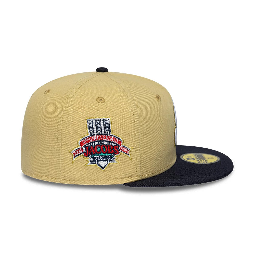 Pictured is this MLB Vegas Gold Cleveland Indians 59FIFTY Fitted cap in gold. 5