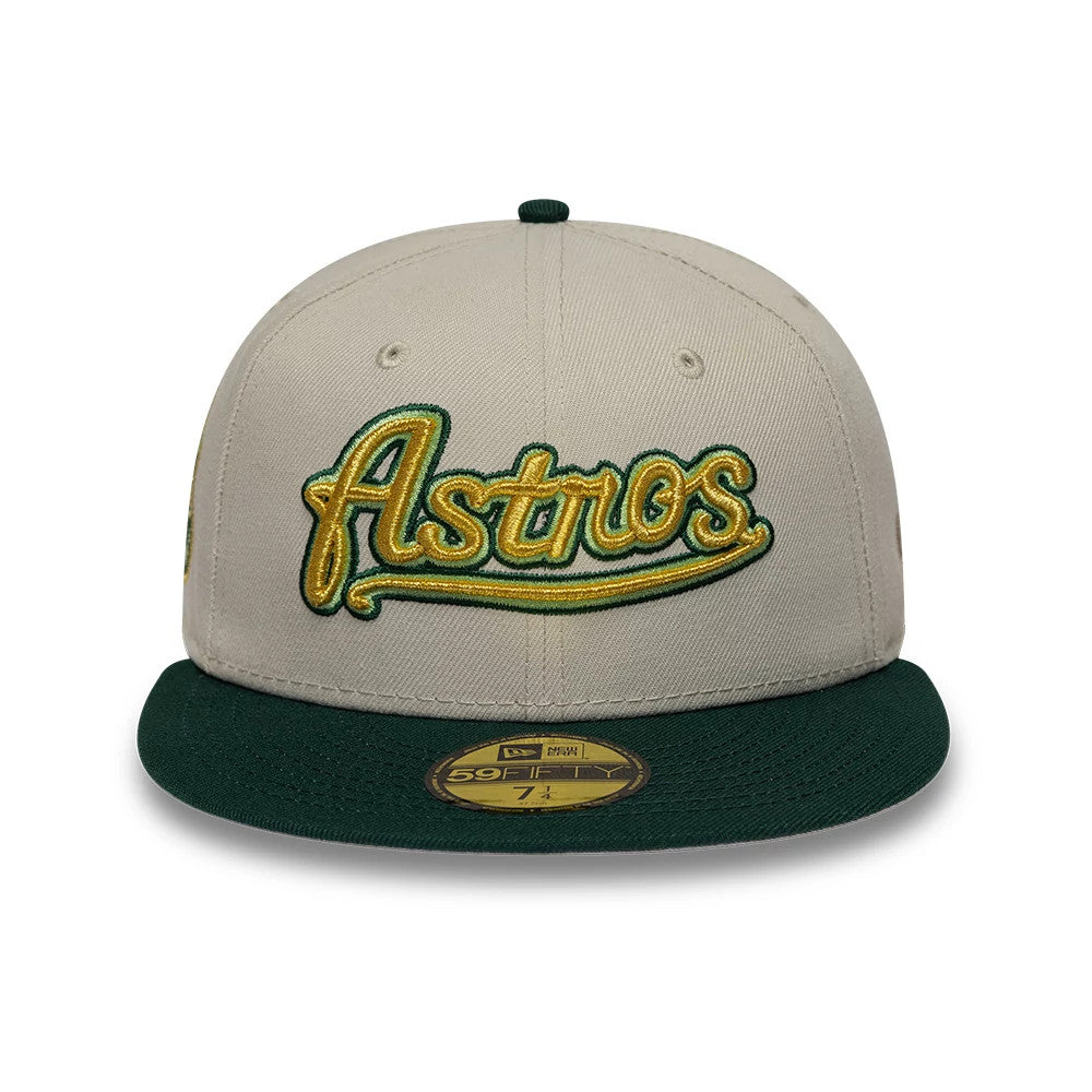 Pictured is this MLB Cooperstown Houston Astros 59FIFTY Fitted cap in beige. 4