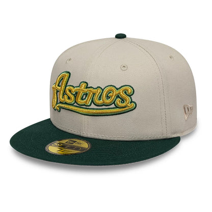Pictured is this MLB Cooperstown Houston Astros 59FIFTY Fitted cap in beige. 3