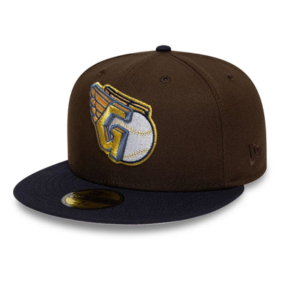 Pictured is this MLB Cooperstown Cleveland Guardians 59FIFTY Fitted cap in dark brown. 4