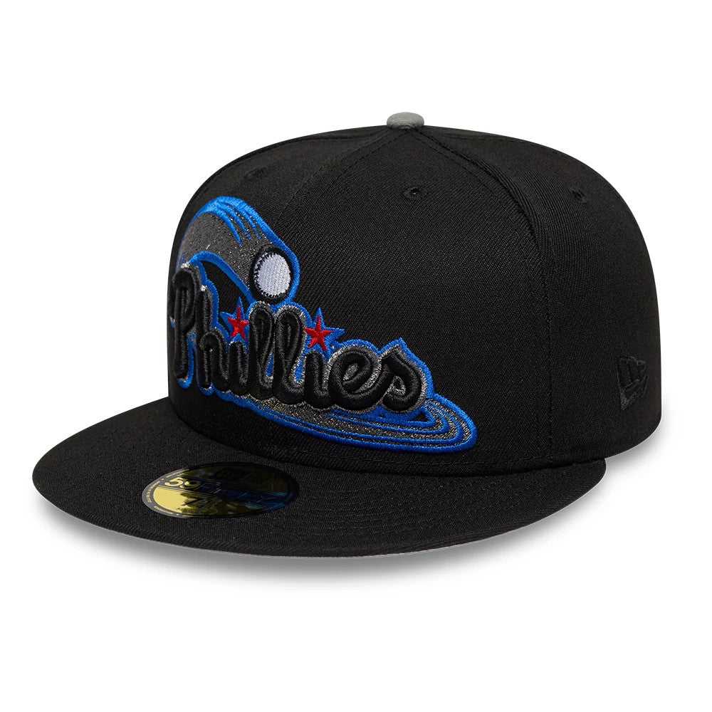 Pictured is this MLB Cooperstown Philadelphia Phillies 59FIFTY Fitted cap in black. 4