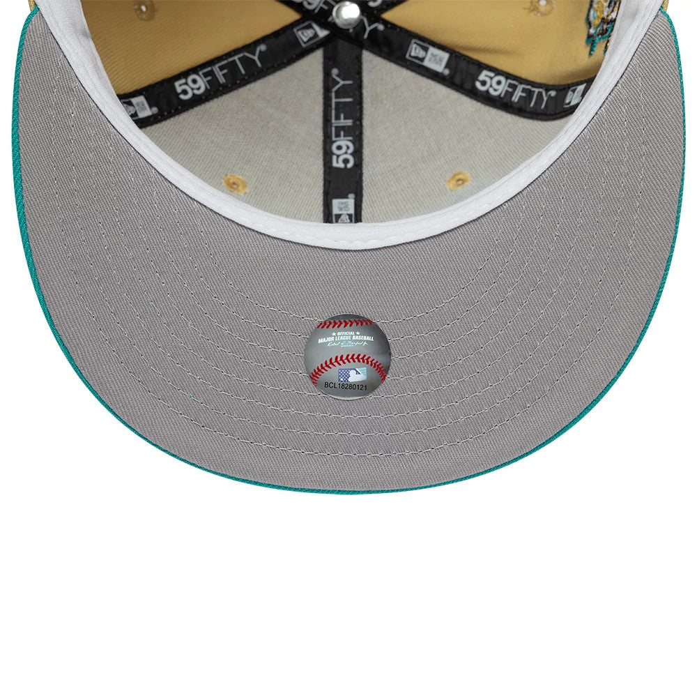 Pictured is this MLB Vegas Gold Florida Marlins 59FIFTY Fitted cap in gold & black. 2
