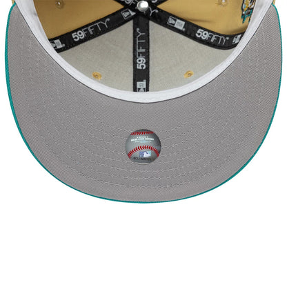 Pictured is this MLB Vegas Gold Florida Marlins 59FIFTY Fitted cap in gold & black. 2