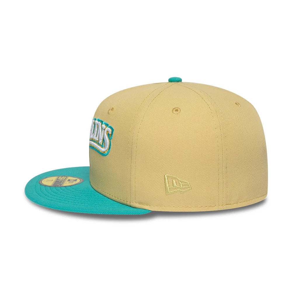 Pictured is this MLB Vegas Gold Florida Marlins 59FIFTY Fitted cap in gold & black. 6