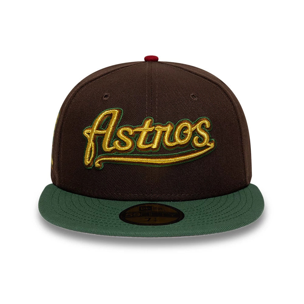 Pictured is this MLB Cooperstown Houston Astros 59FIFTY Fitted cap in dark brown & green. 3