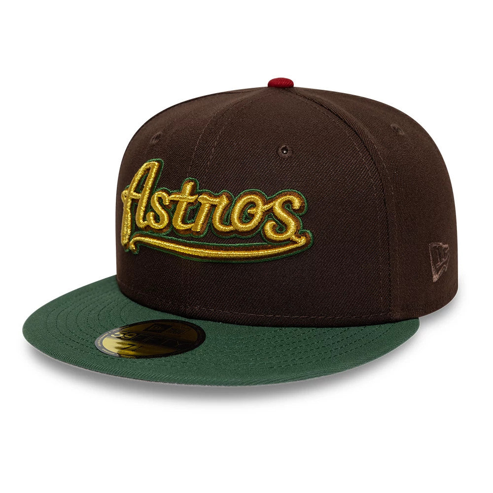 Pictured is this MLB Cooperstown Houston Astros 59FIFTY Fitted cap in dark brown & green. 4