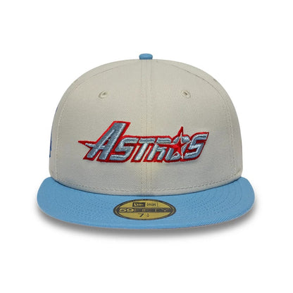 Pictured is this MLB Cooperstown Houston Astros 59FIFTY Fitted cap in beige & blue. 3