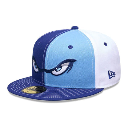 Pictured is this MiLB Pinwheel Lake Elsinore Storm 59FIFTY Fitted cap in pastel blue. 1