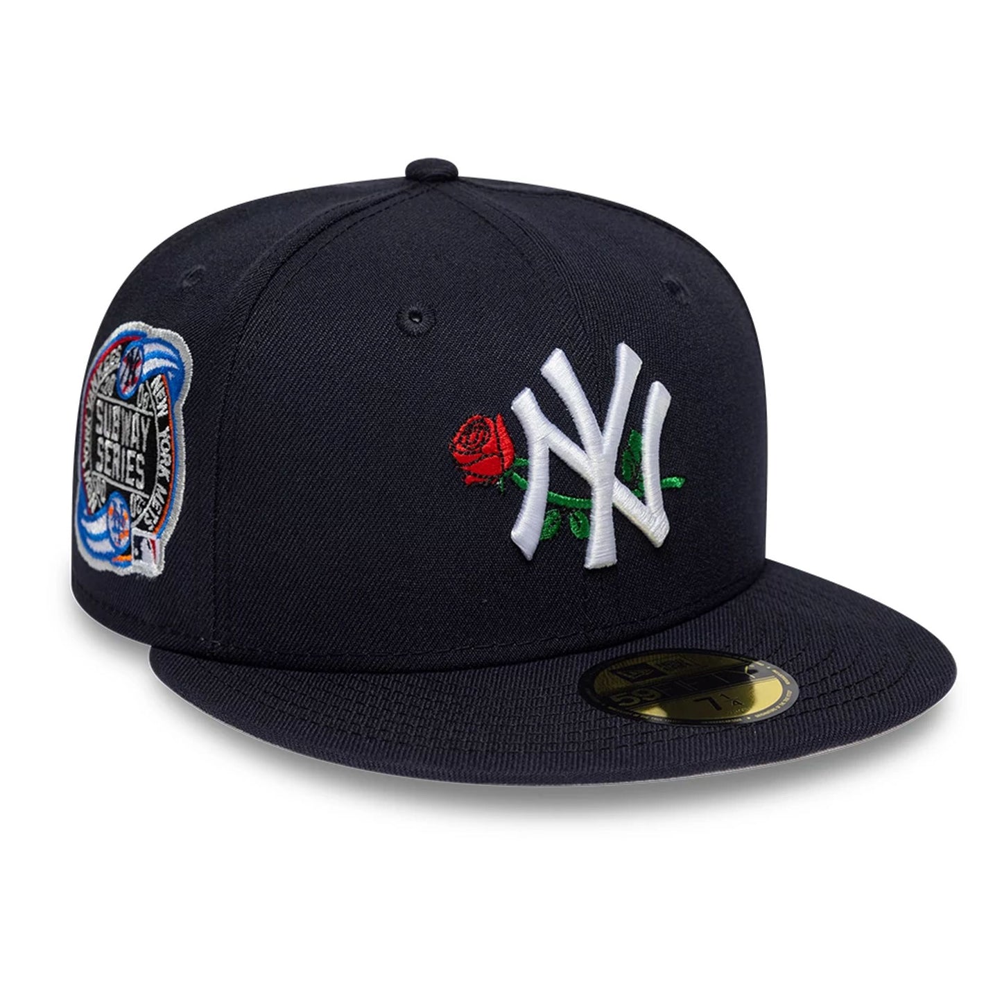 Pictured is this MLB Rose New York Yankees 59FIFTY Fitted cap in navy. 1