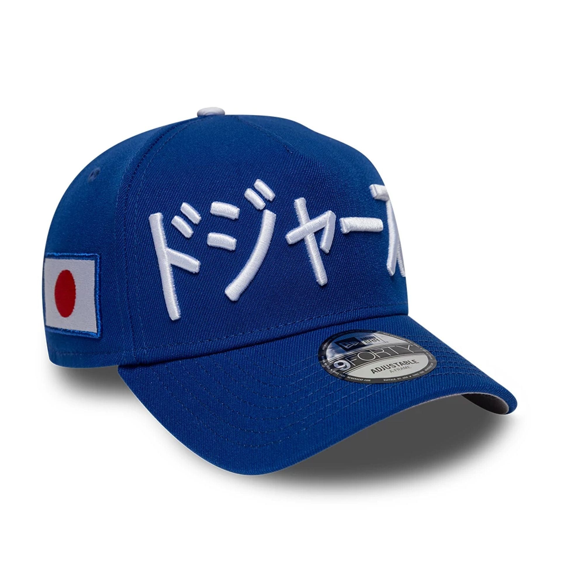 Pictured is this MLB Kanji Japan Flag LA Dodgers 9FORTY A-Frame cap in blue. 1