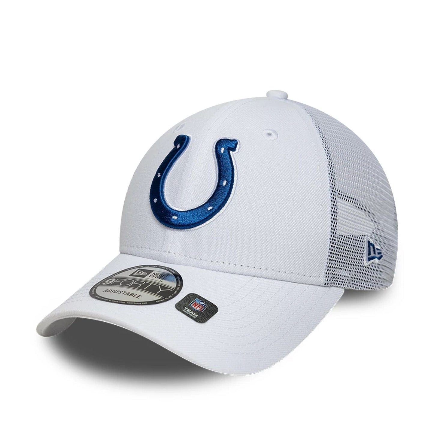 This is a Indianapolis Colts NFL White 9FORTY A-Frame Trucker Adjustable Cap 1