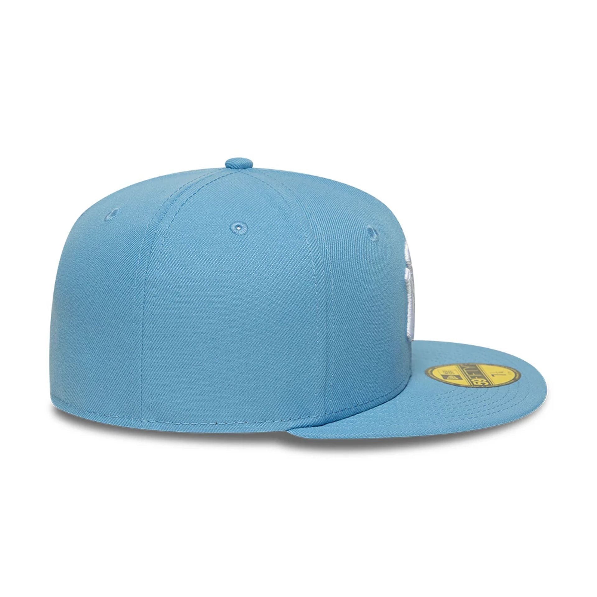 Pictured is this MLB New York Yankees 59FIFTY Fitted cap in pastel blue. 7