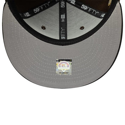 Pictured is this MiLB Pinwheel Lake Elsinore Storm 59FIFTY Fitted cap in dark brown. 2