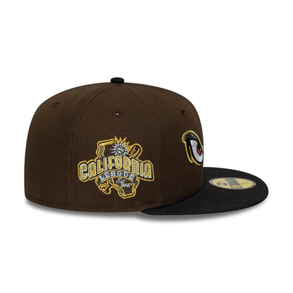 Pictured is this MiLB Pinwheel Lake Elsinore Storm 59FIFTY Fitted cap in dark brown. 6