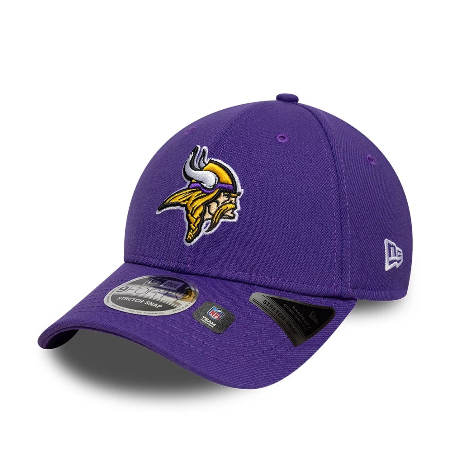 This is a Minnesota Vikings NFL Purple 9FORTY Stretch Snap Adjustable Cap 1