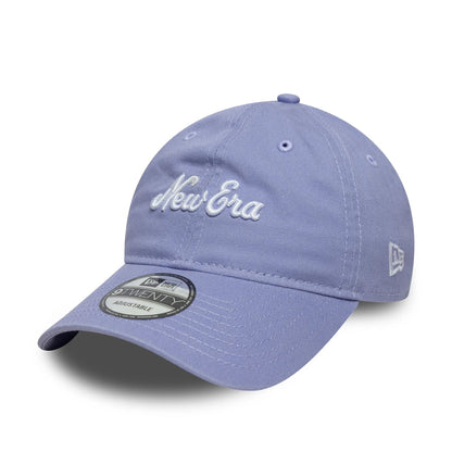 This is a New Era Heritage Script Pastel Purple 9TWENTY Adjustable Cap 1